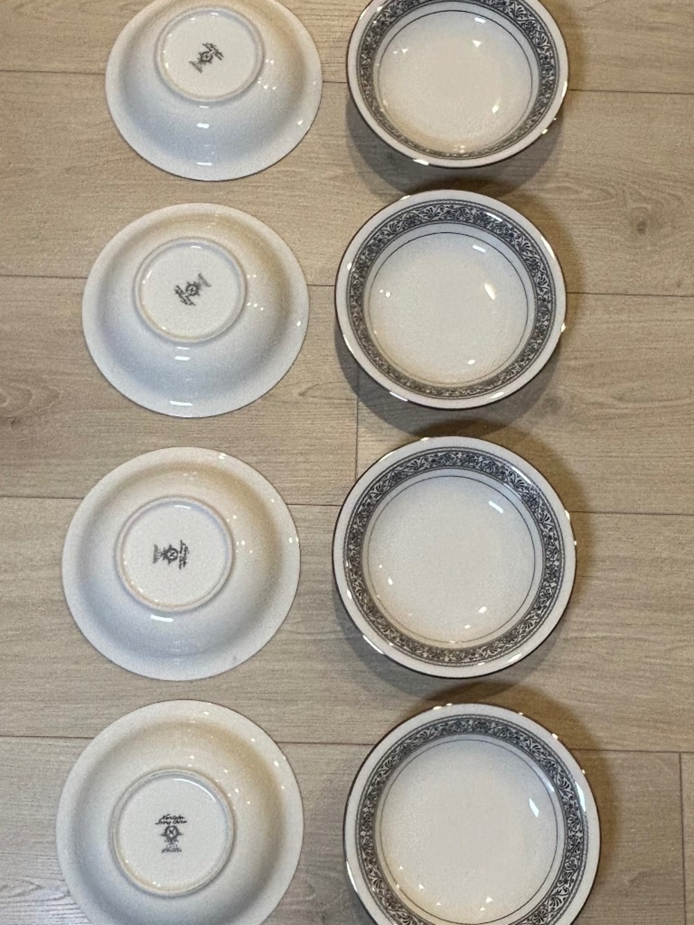 Vintage Noritake Prelude 7570 Ivory China Bowls Set of 8 Black Scroll Platinum